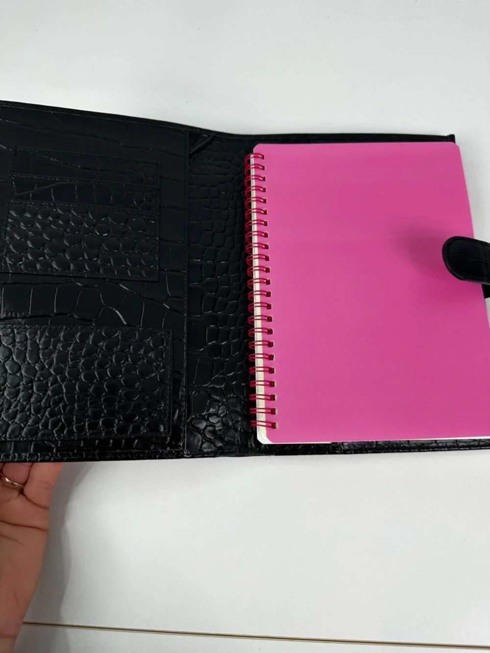 Black Croc Embossed A5 Planner with Four Wirebound Notebooks Snap Closure